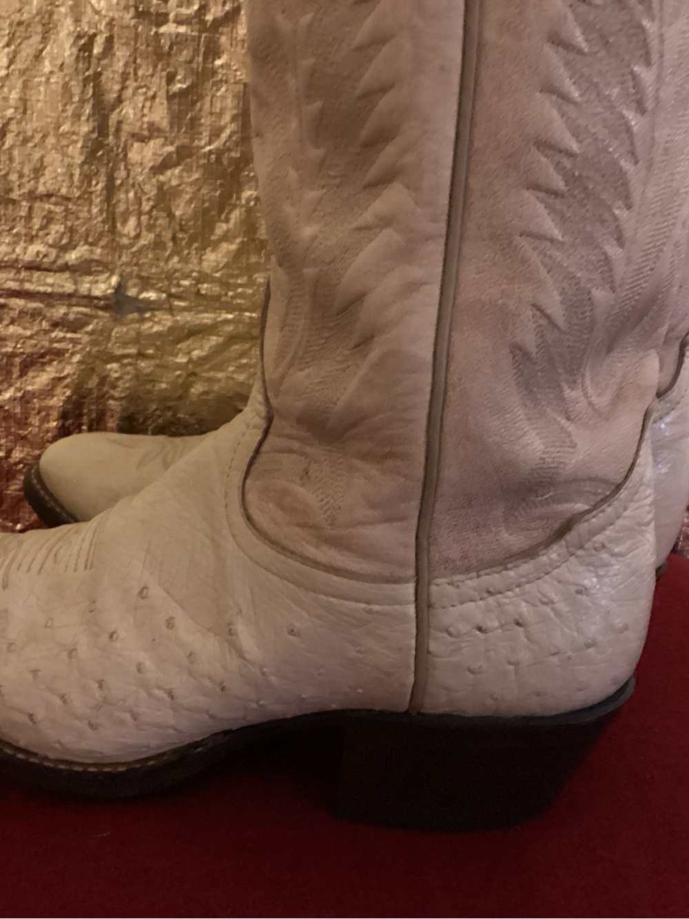 Tony Lama Cream full quill exotic ostrich Heeled Cowboy Boots